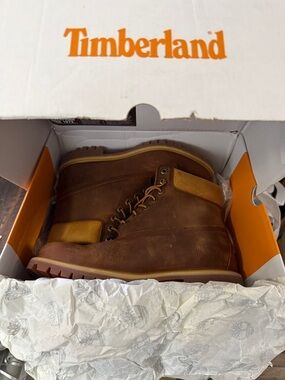 Timberland Brown Leather Lace-Up Work Boots with Tan Accent